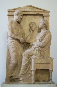 Funerary stele of Thrasea and Euandria. Marble, ca. 375-350. Antikensammlung Berlin, 738. Author Marcus Cyron