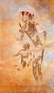 Copy of rock paintings at Sefar, Tassili n'Ajjer, by Henri Lhote. Currently on display at the Musée de l'homme in Paris