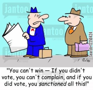 'You can't win -- If you didn't vote, you can't complain, and if you did vote, you sanctioned all this!'